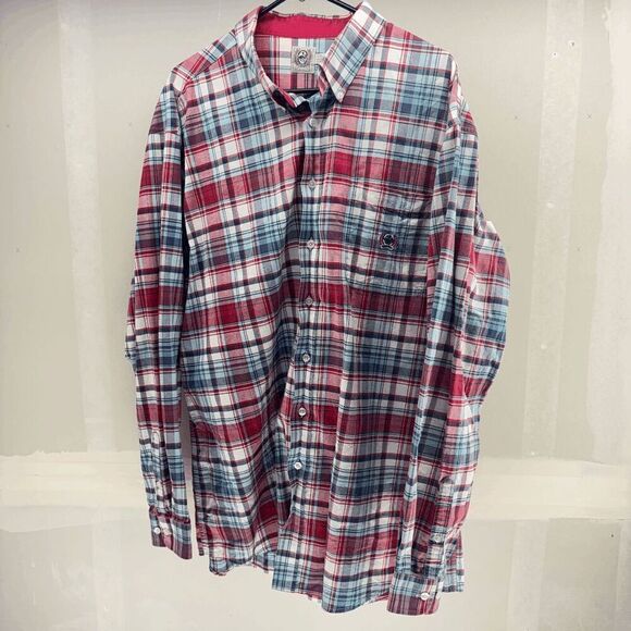 Cinch Shirt Mens XXL Blue Red Plaid Flannel Western Work Button Down Pocket Logo - Picture 1 of 4